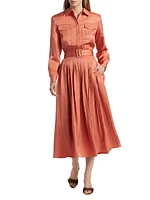 Eliana Satin Twill Belted Shirtdress