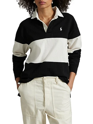 Colorblocked Cotton Long-Sleeve Polo