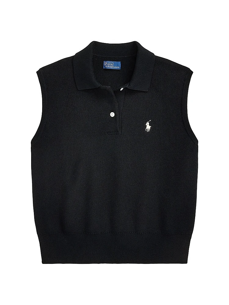 Cropped Sleeveless Polo Sweater