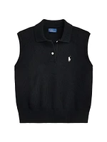 Cropped Sleeveless Polo Sweater