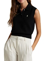 Cropped Sleeveless Polo Sweater