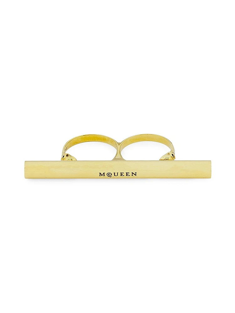 Goldtone Logo-Engraved T-Bar Ring