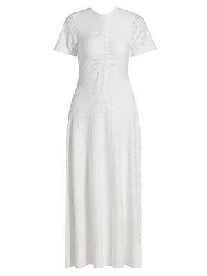 Olympia Eyelet Ruched Maxi Dress