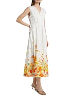 Nara Cotton Poplin Cinched-Waist Maxi Dress