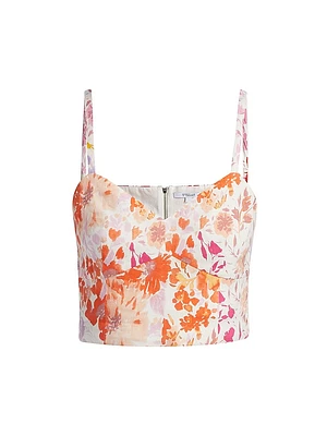Margo Floral Stretch-Linen Crop Top