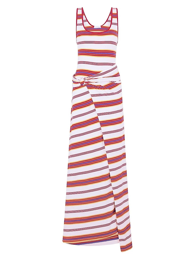 Stripe Cotton-Blend Tie-Waist Maxi-Dress