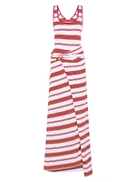 Stripe Cotton-Blend Tie-Waist Maxi-Dress
