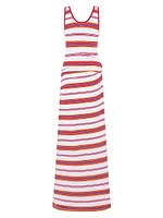 Stripe Cotton-Blend Tie-Waist Maxi-Dress