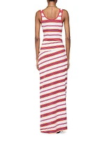 Stripe Cotton-Blend Tie-Waist Maxi-Dress