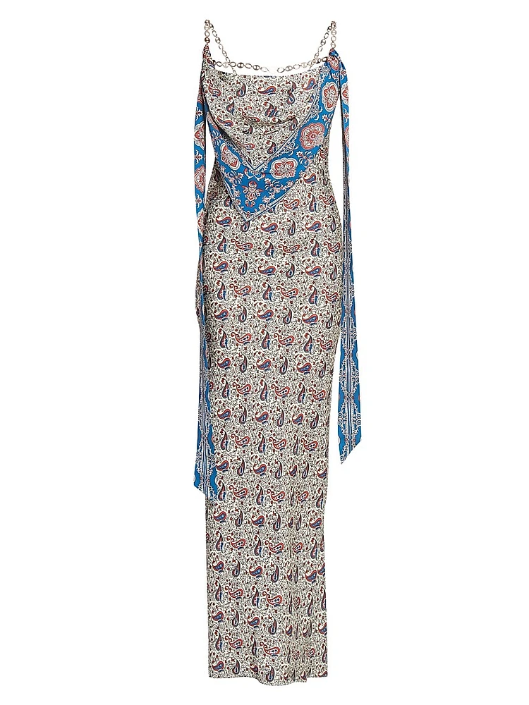 Paisley Satin Slim-Fit Maxi Dress