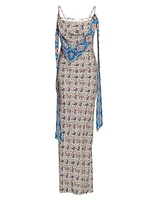 Paisley Satin Slim-Fit Maxi Dress