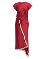 Fringe-Trimmed Faux-Wrap Maxi Dress