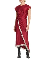 Fringe-Trimmed Faux-Wrap Maxi Dress