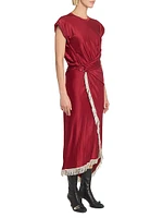 Fringe-Trimmed Faux-Wrap Maxi Dress
