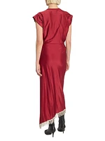 Fringe-Trimmed Faux-Wrap Maxi Dress