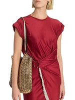Fringe-Trimmed Faux-Wrap Maxi Dress