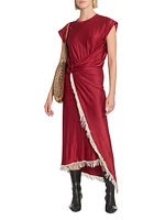 Fringe-Trimmed Faux-Wrap Maxi Dress