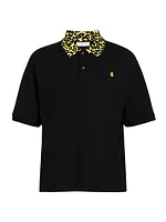 Animal-Printed Collar Boxy Polo Shirt