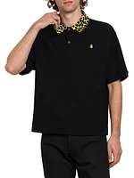 Animal-Printed Collar Boxy Polo Shirt