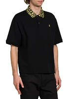 Animal-Printed Collar Boxy Polo Shirt