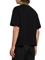 Animal-Printed Collar Boxy Polo Shirt