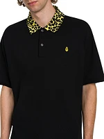 Animal-Printed Collar Boxy Polo Shirt