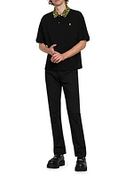 Animal-Printed Collar Boxy Polo Shirt