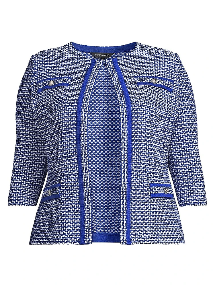 Plus Tailored Honeycomb Tweed Knit Jacket