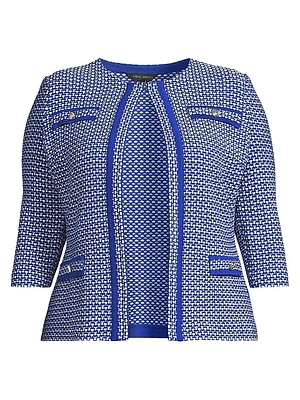 Plus Tailored Honeycomb Tweed Knit Jacket