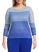 Plus Striped Sheer Boatneck Tunic Top