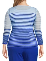 Plus Striped Sheer Boatneck Tunic Top