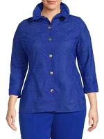 Plus Embroidered Medallion Stand-Collar Jacket