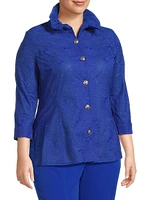 Plus Embroidered Medallion Stand-Collar Jacket