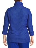Plus Embroidered Medallion Stand-Collar Jacket
