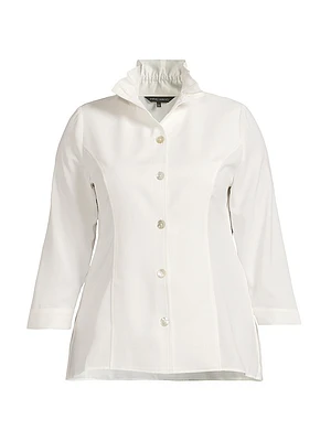 Plus Ruffle-Trimmed Button-Up Crepe De Chine Blouse