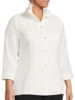 Plus Ruffle-Trimmed Button-Up Crepe De Chine Blouse