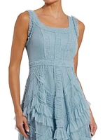 Mesh Ruffled Scoopneck Midi-Dress