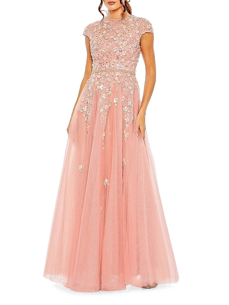 Embellished Tulle A-line Gown