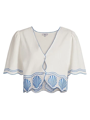 Venice Embroidered Cotton-Linen Top