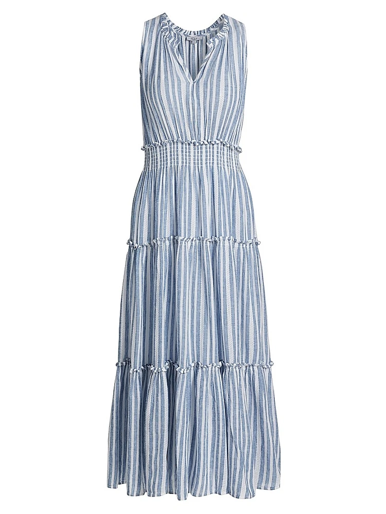 Loulou Striped Linen-Blend Midi-Dress