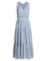 Loulou Striped Linen-Blend Midi-Dress