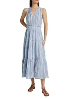 Loulou Striped Linen-Blend Midi-Dress