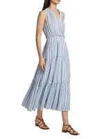 Loulou Striped Linen-Blend Midi-Dress