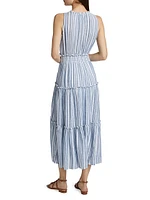 Loulou Striped Linen-Blend Midi-Dress