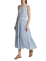 Loulou Striped Linen-Blend Midi-Dress