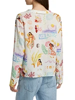 Elm Printed Linen-Blend Tieneck Blouse