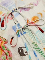 Elm Printed Linen-Blend Tieneck Blouse