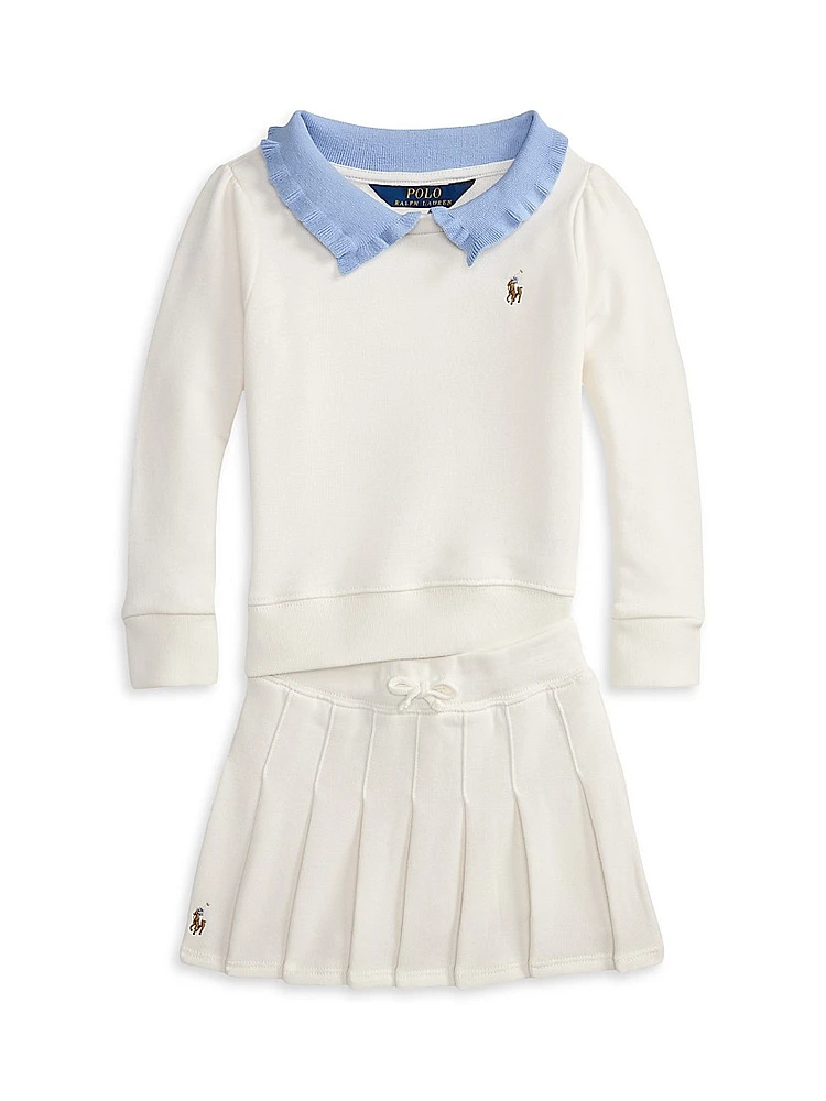 Little Girl's & 2-Piece Collar Sweatshirt Skort Set