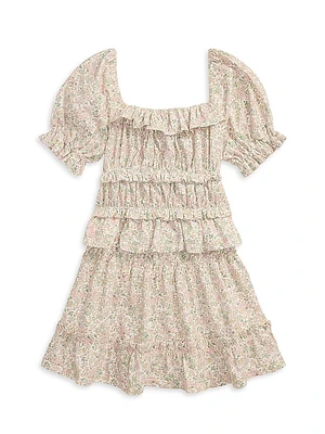 Little Girl's & 2-Piece Floral Puff-Sleeve Top Skirt Set
