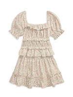 Little Girl's & 2-Piece Floral Puff-Sleeve Top Skirt Set